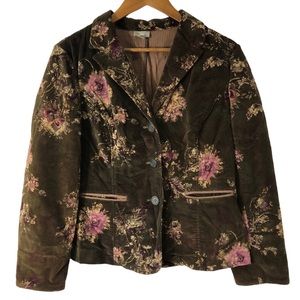 J. Jill Brown Floral Velveteen Blazer with Pockets Size S